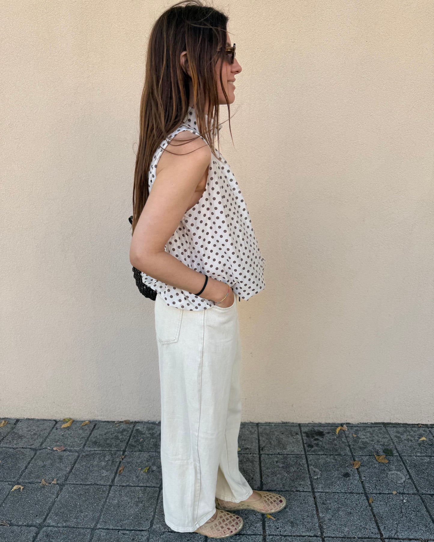 Top Polka Dots - Creme e Castanho