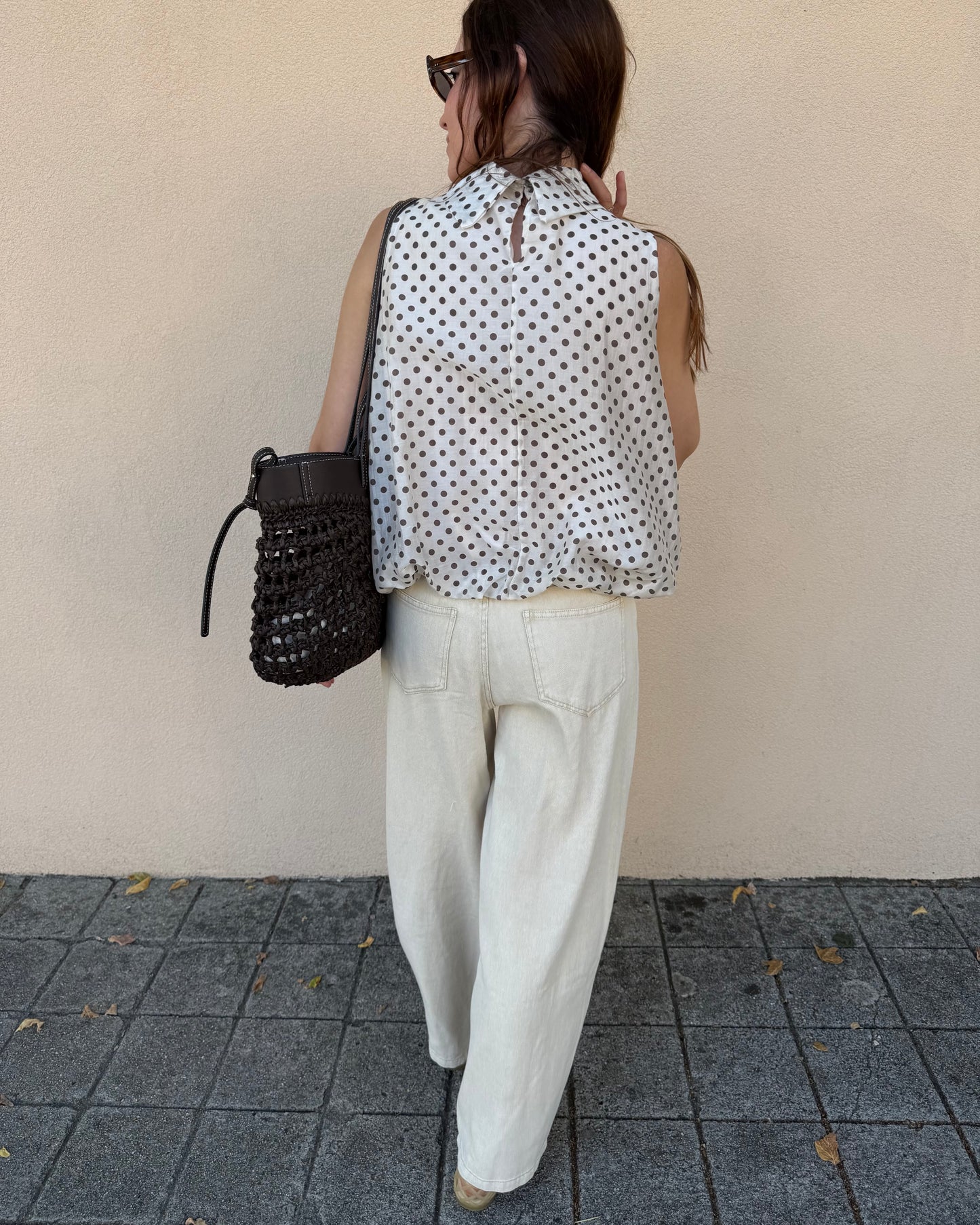 Top Polka Dots - Creme e Castanho