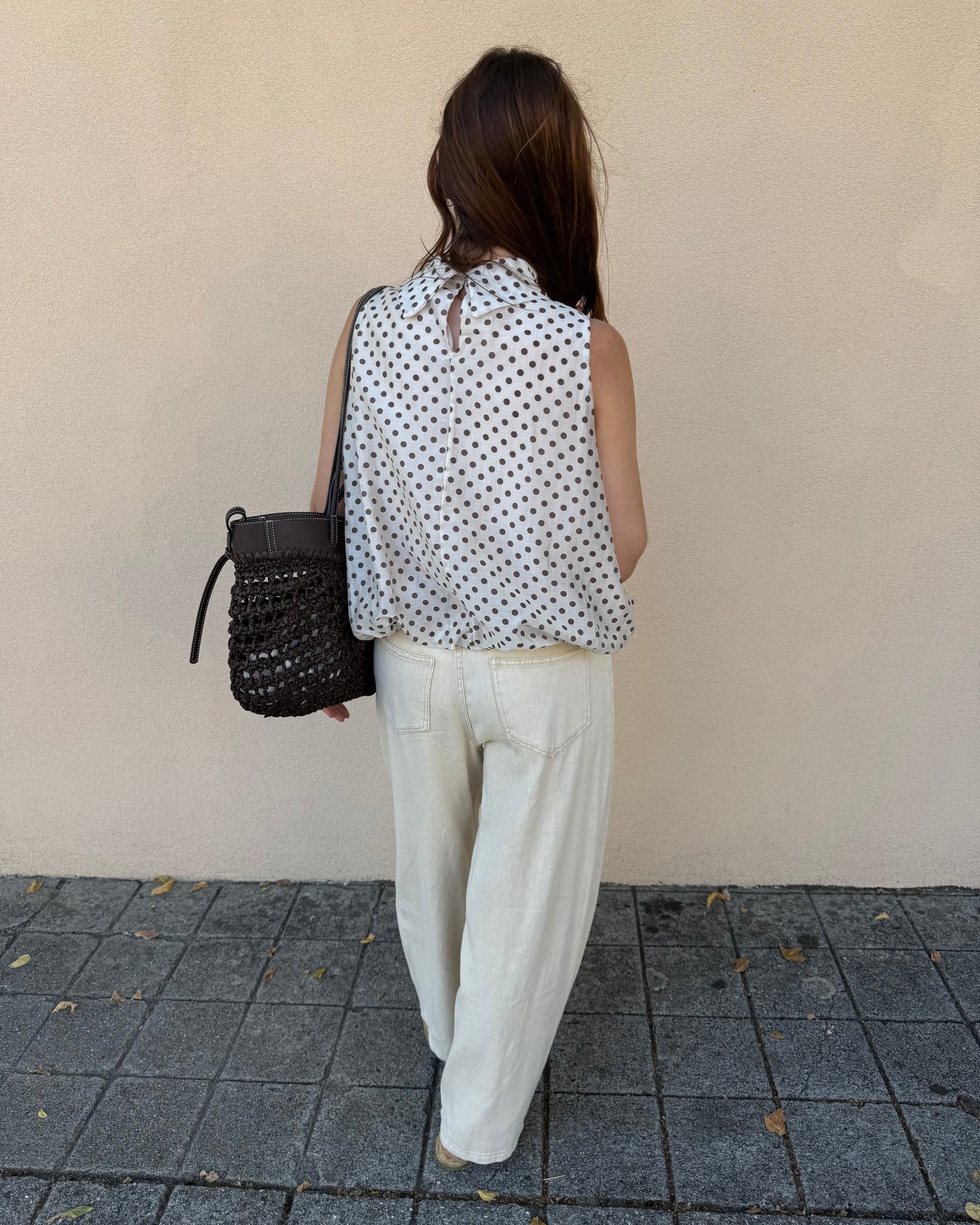 Top Polka Dots - Creme e Castanho
