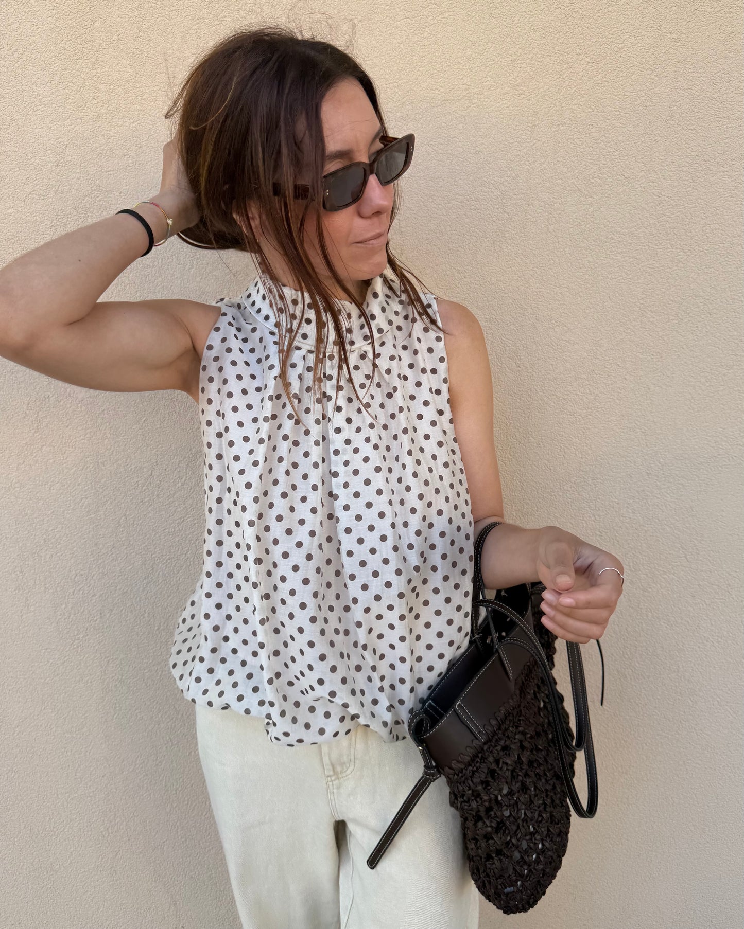 Top Polka Dots - Creme e Castanho
