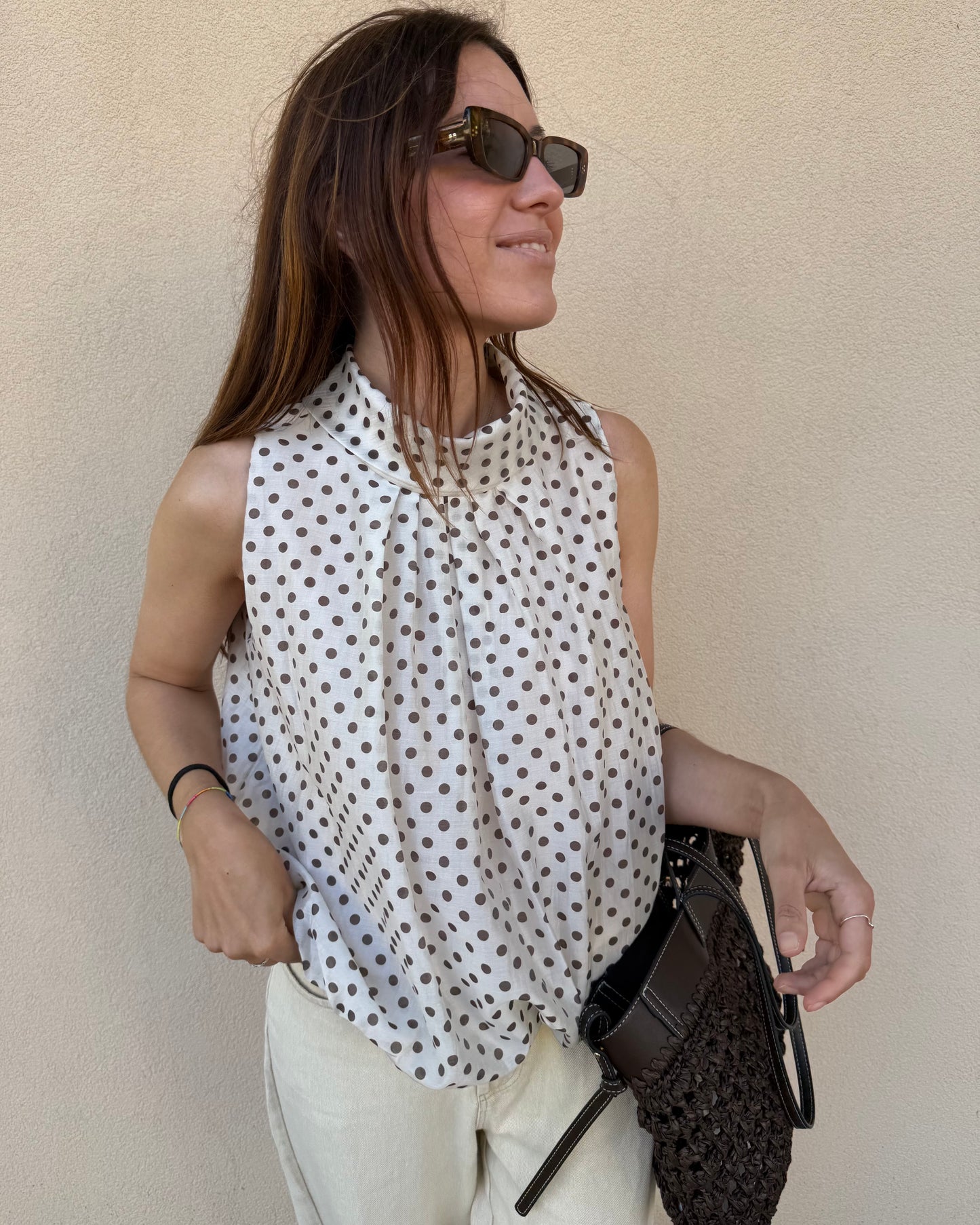 Top Polka Dots - Creme e Castanho