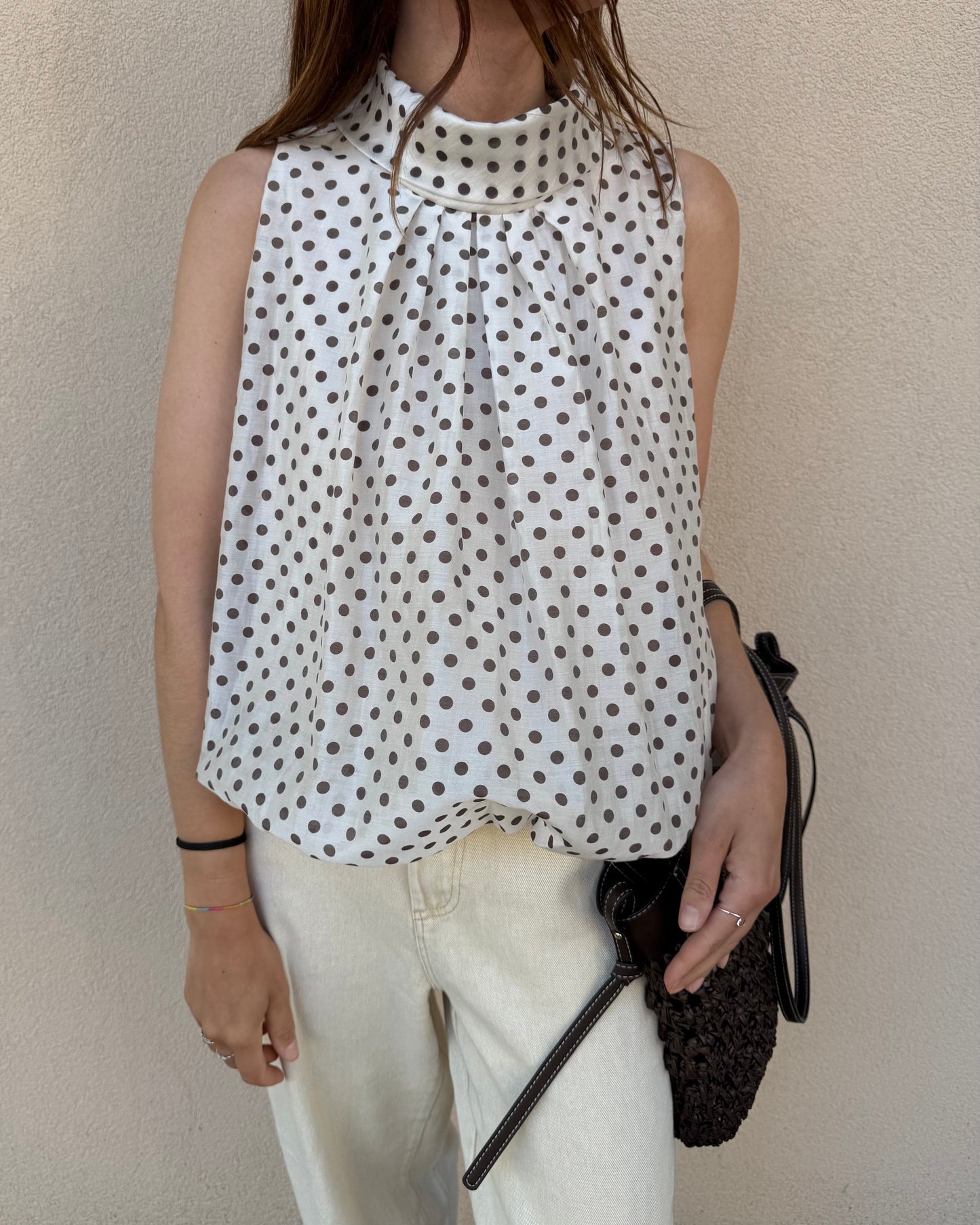 Top Polka Dots - Creme e Castanho