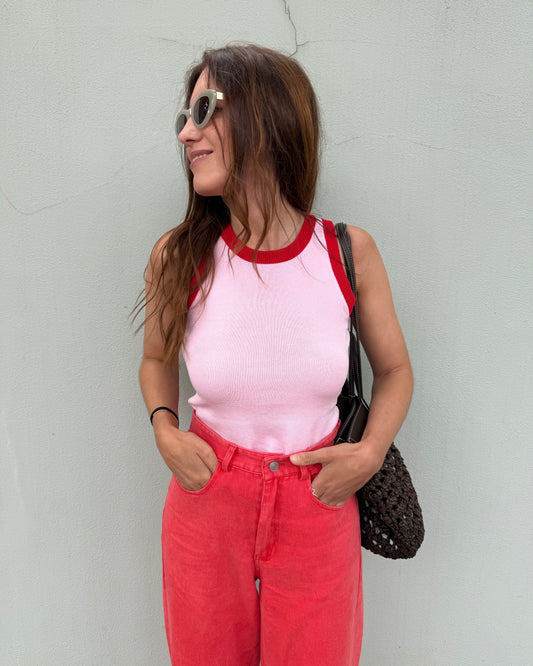 Top Malha fria - Rosa bebé/ Vermelho