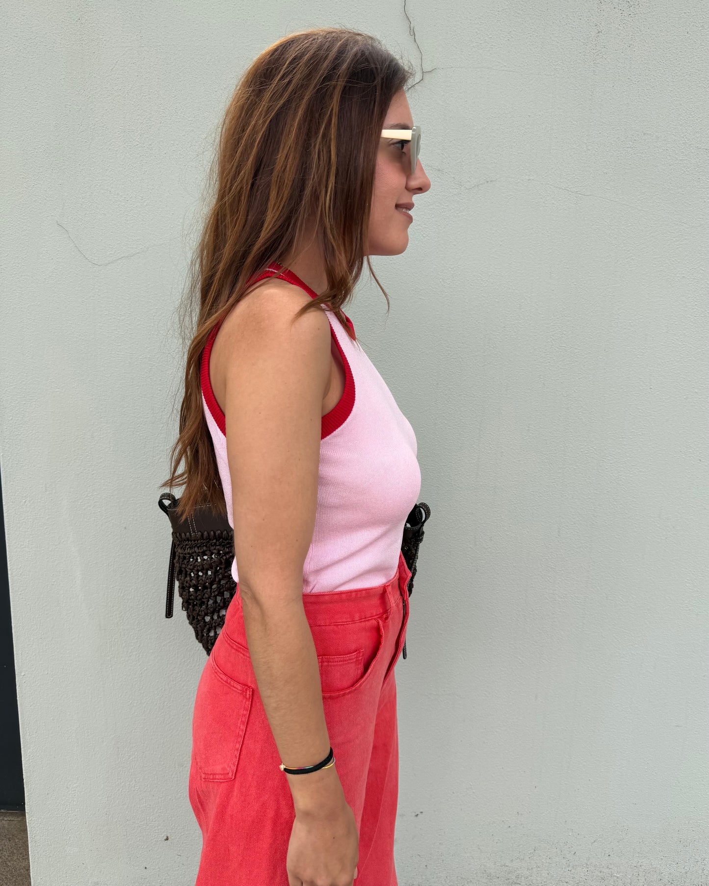 Top Malha fria - Rosa bebé/ Vermelho