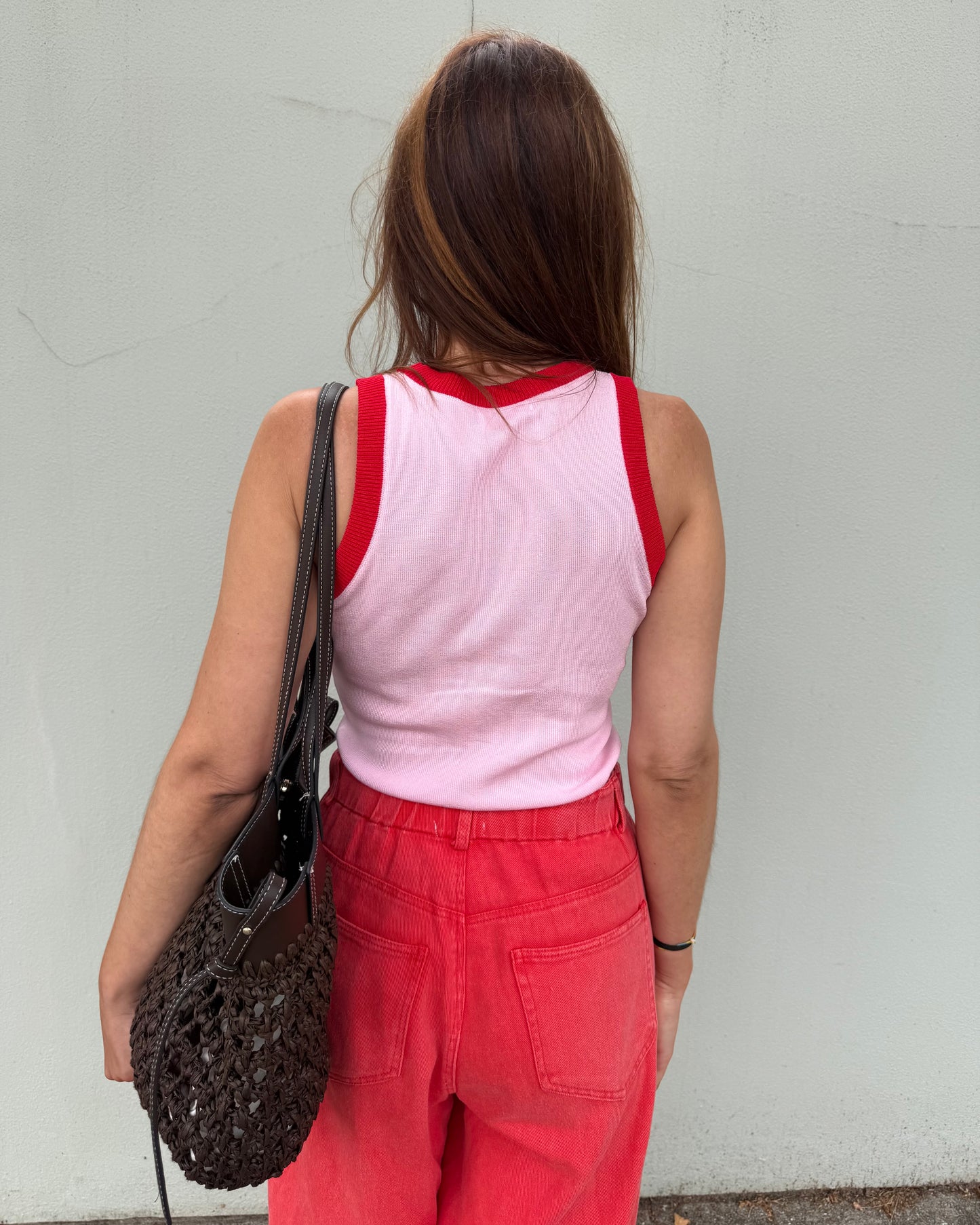 Top Malha fria - Rosa bebé/ Vermelho