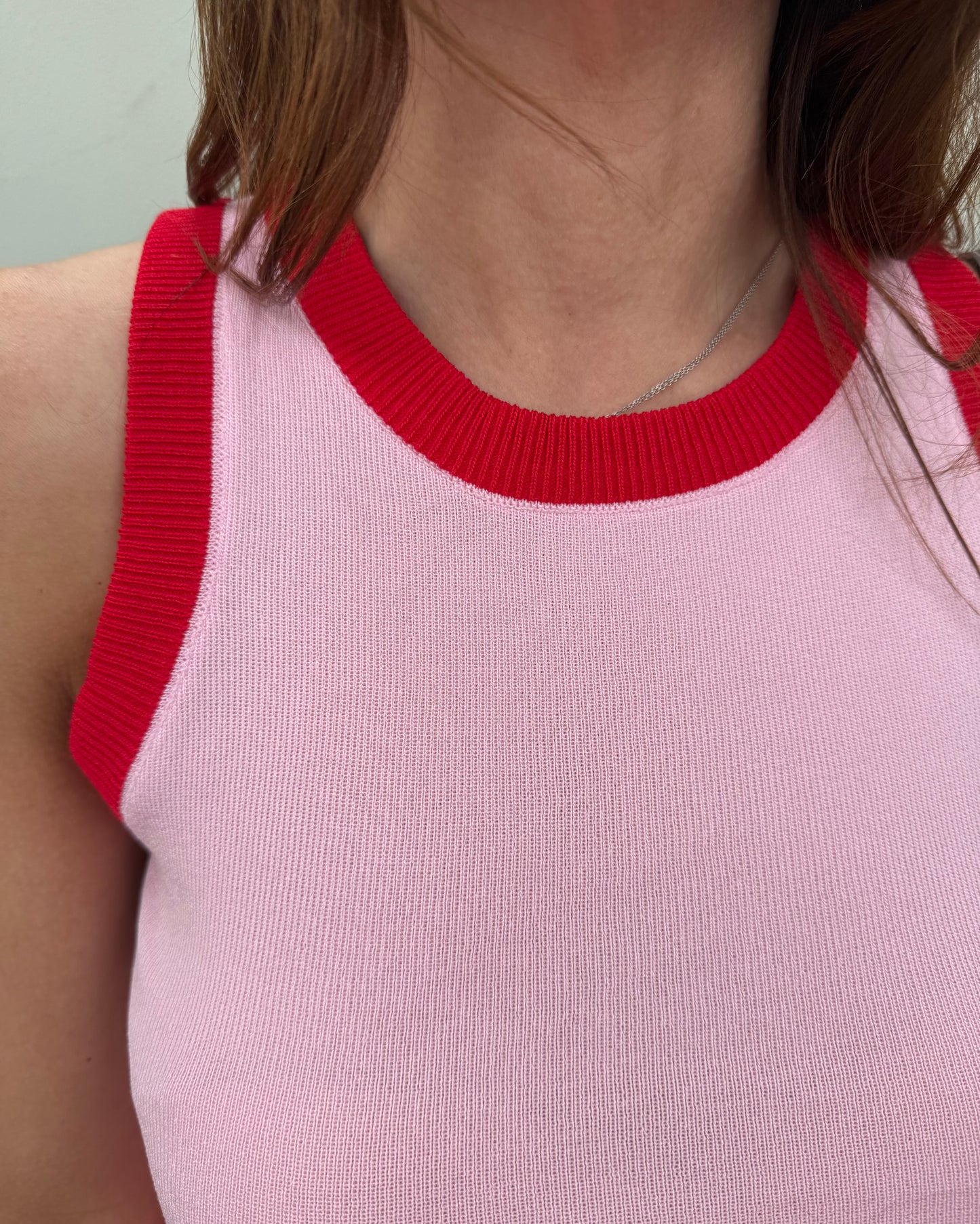 Top Malha fria - Rosa bebé/ Vermelho