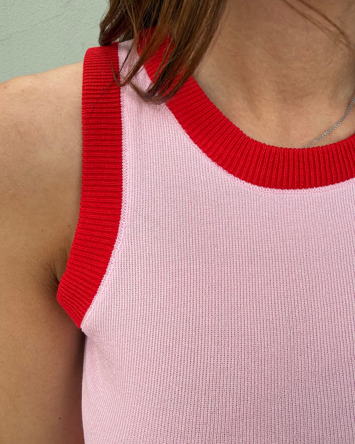 Top Malha fria - Rosa bebé/ Vermelho