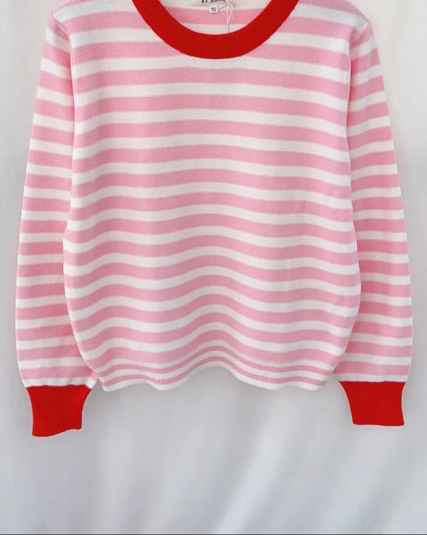 Camisola de Riscas Rosa/Creme/Vermelho - PRÉ-VENDA (Envio até 13/03)