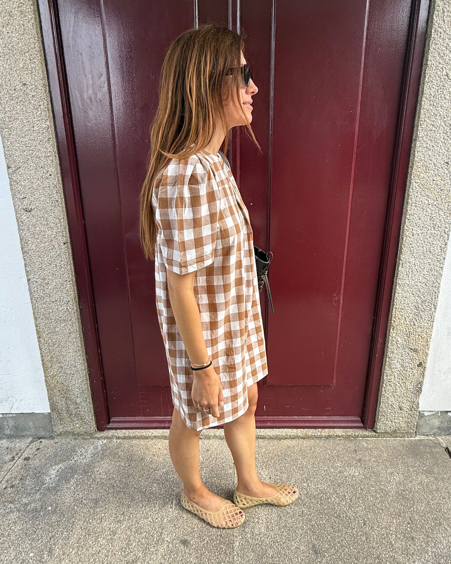 Vestido Mónaco - Quadrados Castanho-Creme