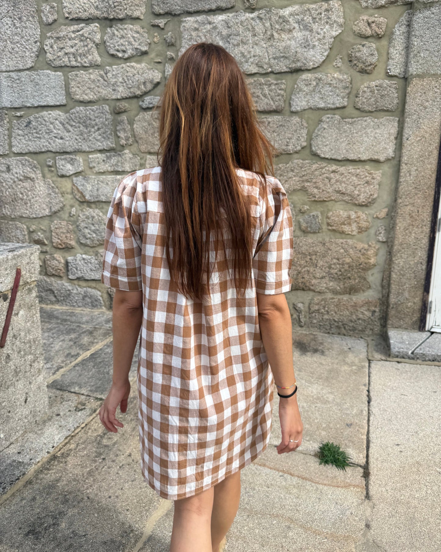 Vestido Mónaco - Quadrados Castanho-Creme