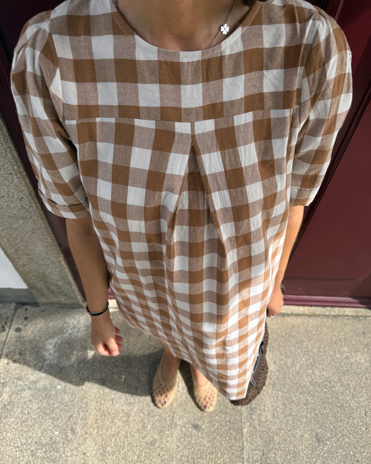 Vestido Mónaco - Quadrados Castanho-Creme