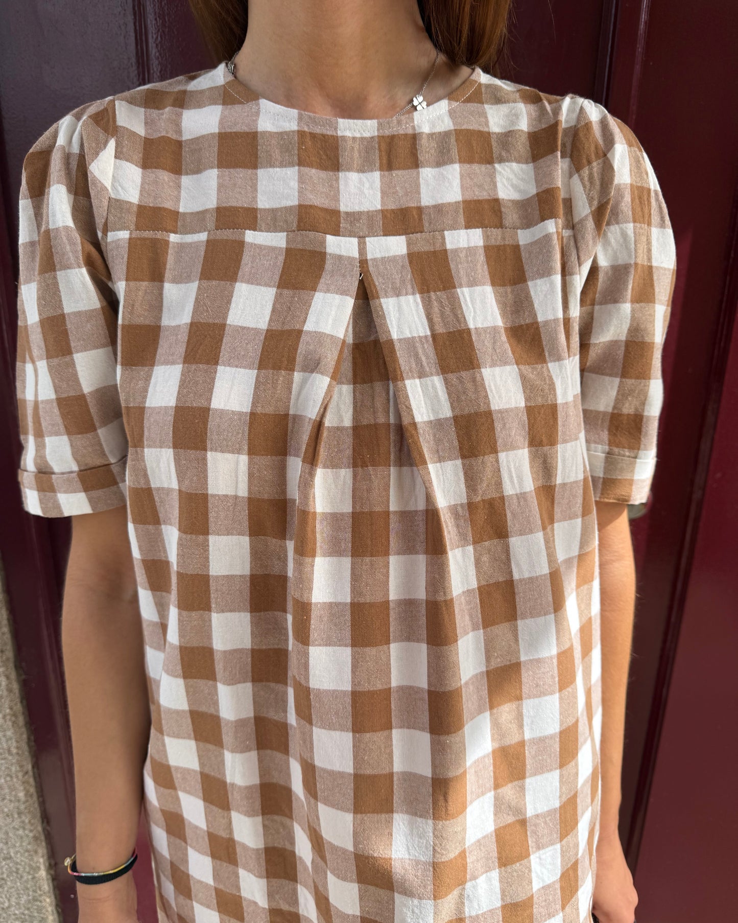 Vestido Mónaco - Quadrados Castanho-Creme