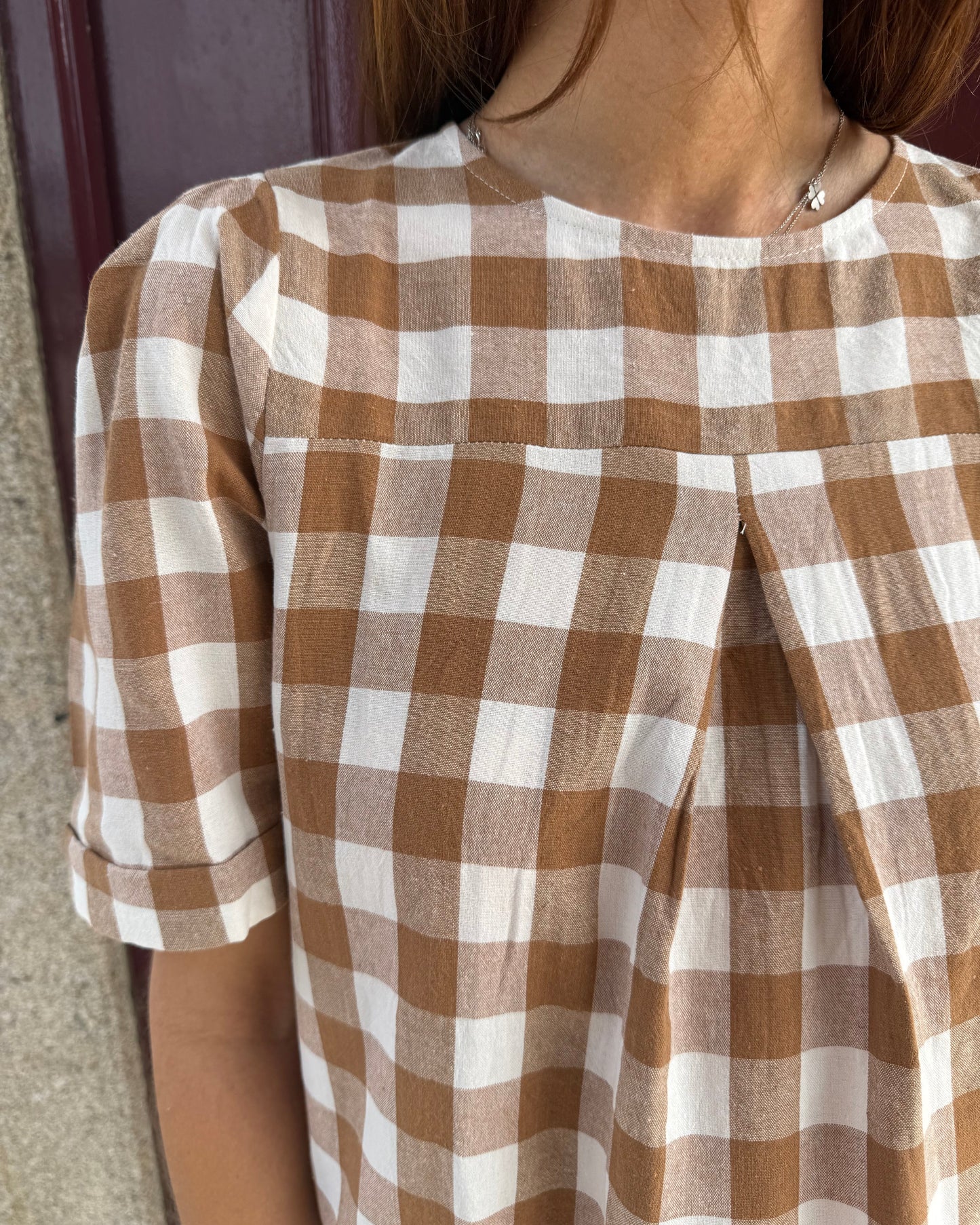 Vestido Mónaco - Quadrados Castanho-Creme
