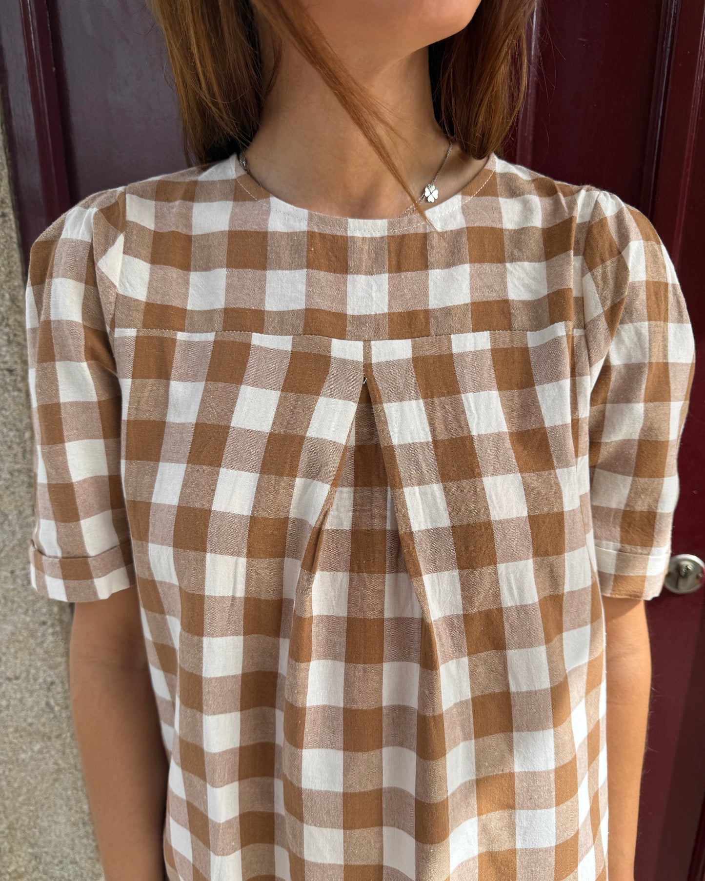 Vestido Mónaco - Quadrados Castanho-Creme