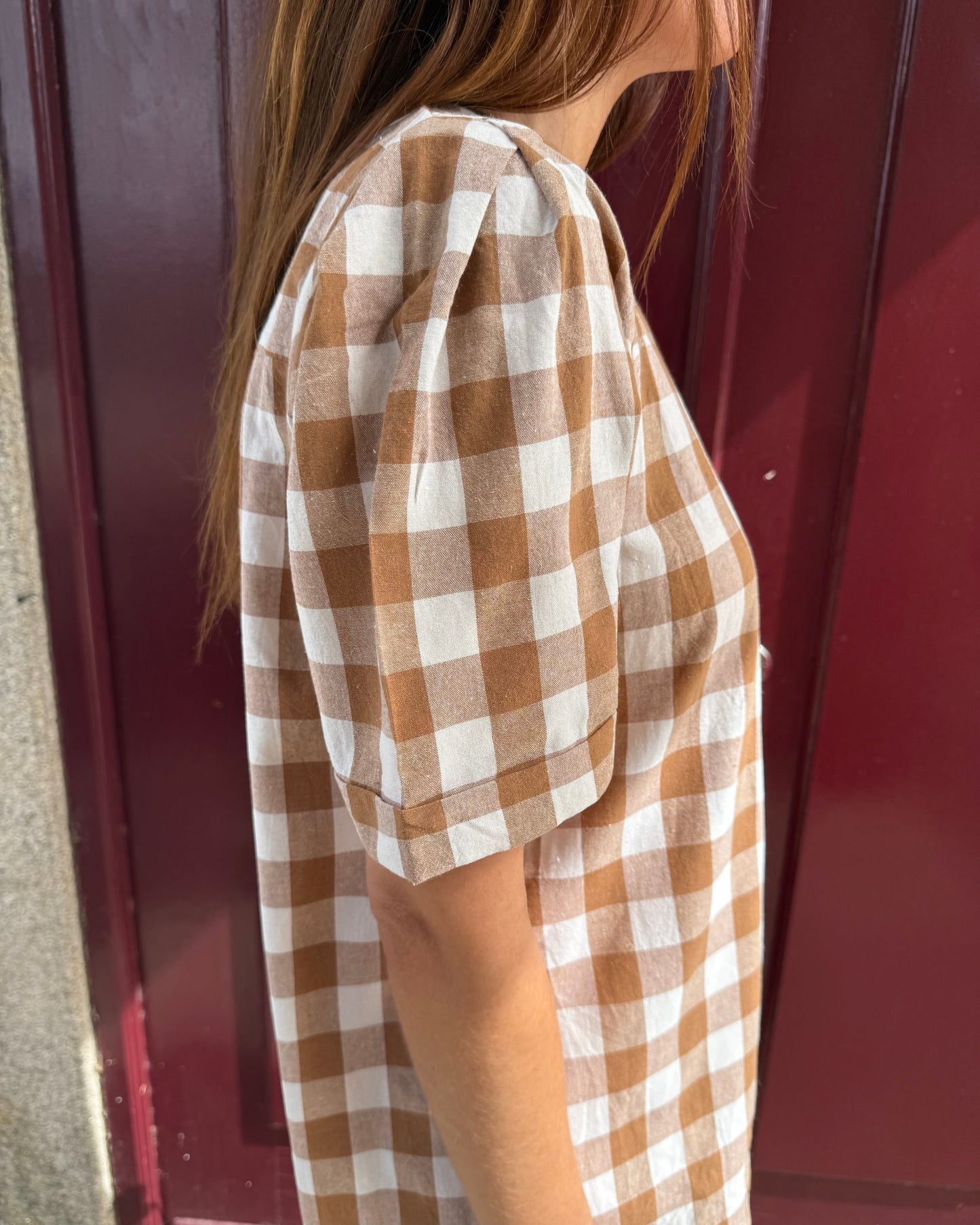 Vestido Mónaco - Quadrados Castanho-Creme