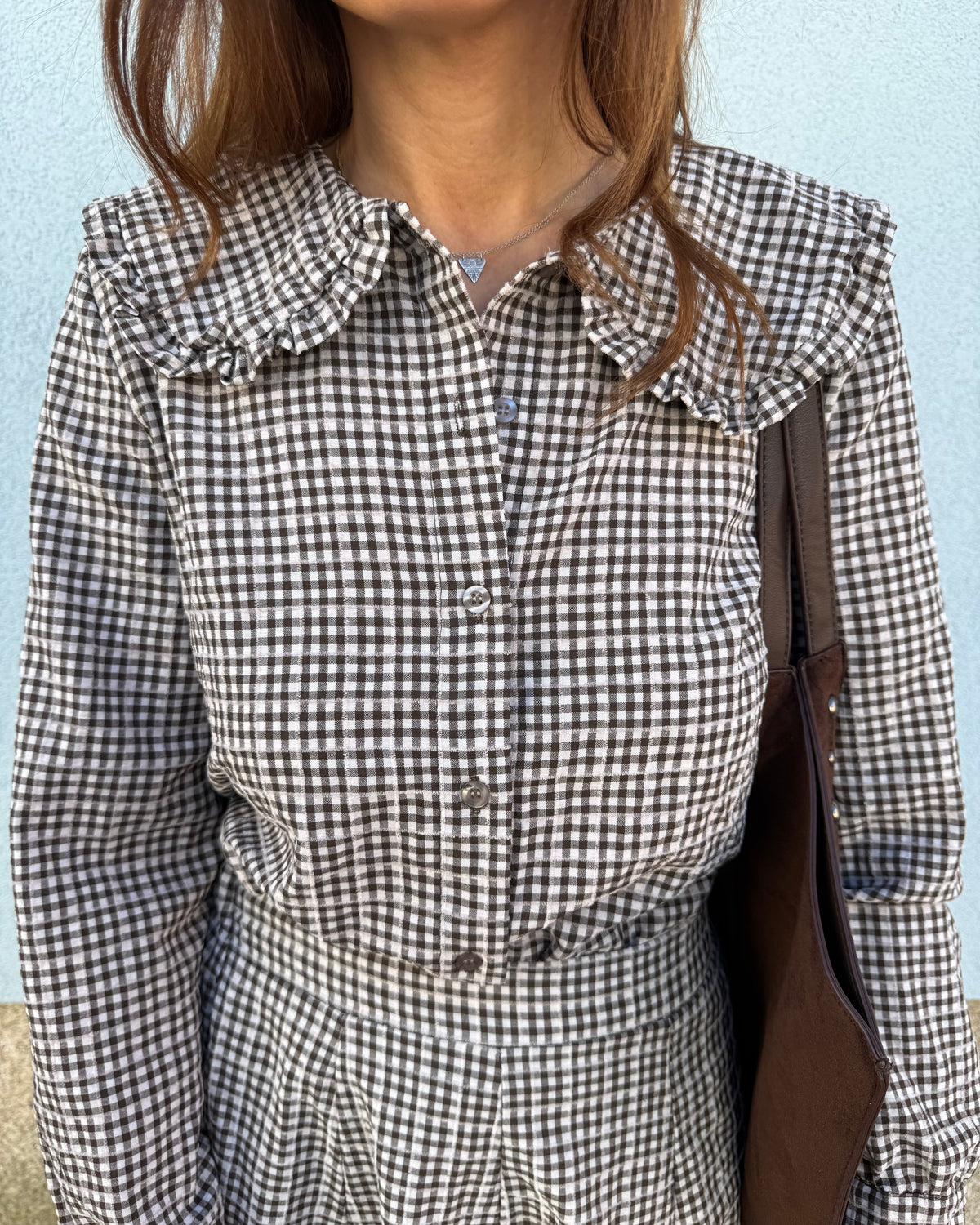 Camisa Babados - Vichy Castanho