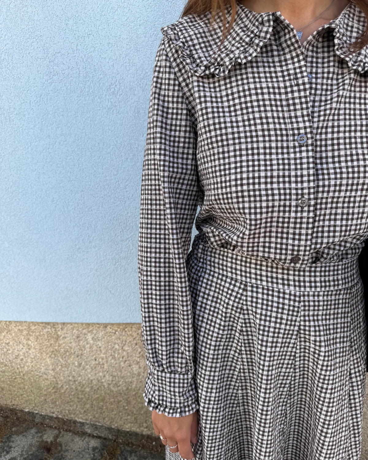 Camisa Babados - Vichy Castanho