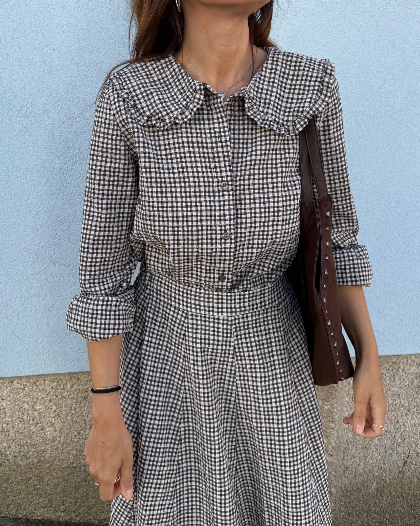 Camisa Babados - Vichy Castanho