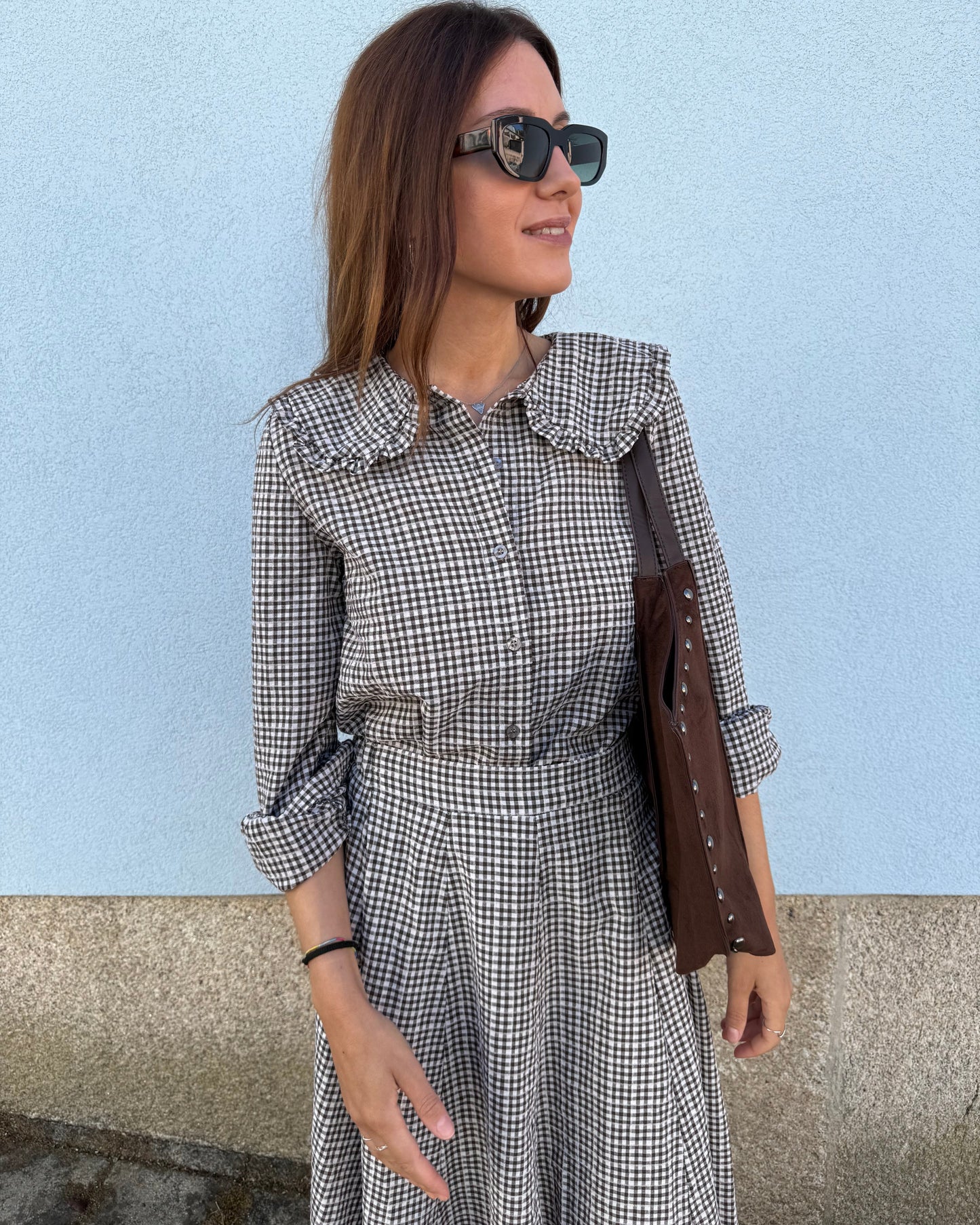 Camisa Babados - Vichy Castanho