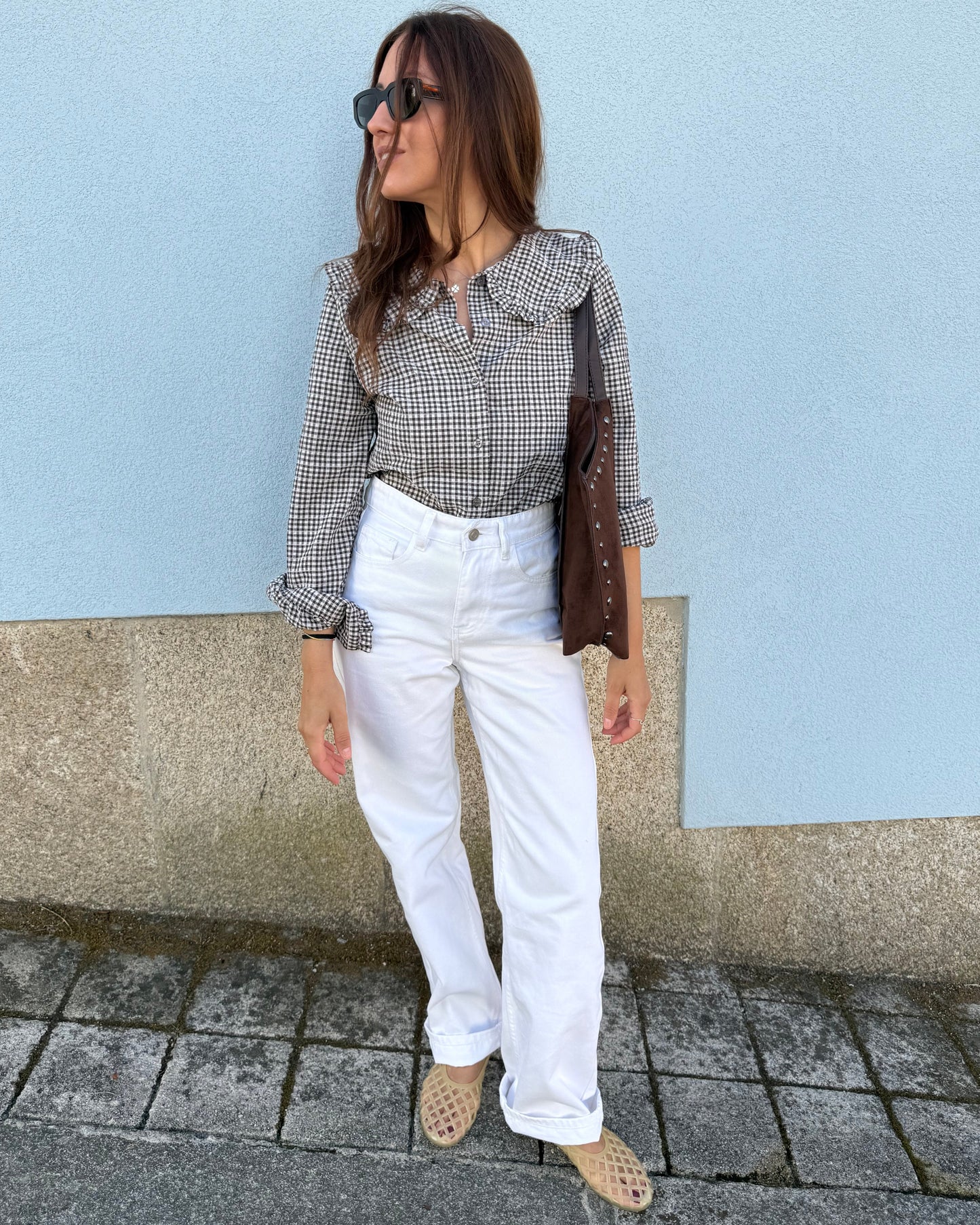 Camisa Babados - Vichy Castanho