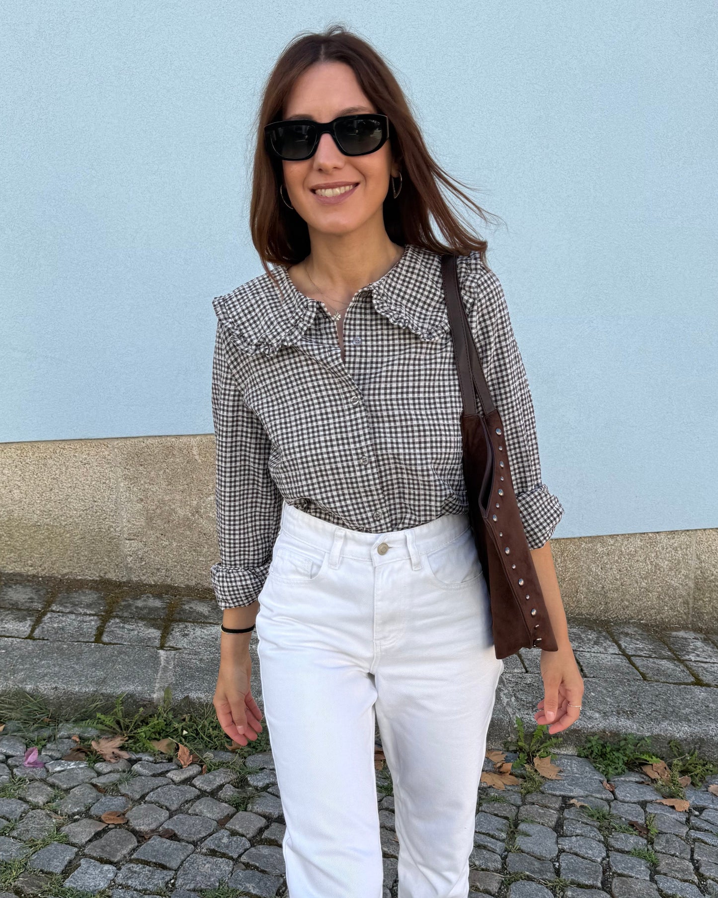 Camisa Babados - Vichy Castanho