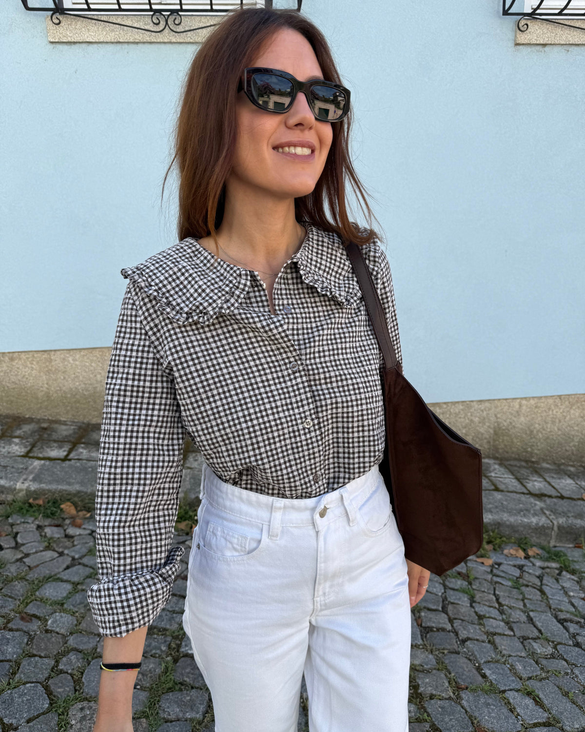 Camisa Babados - Vichy Castanho
