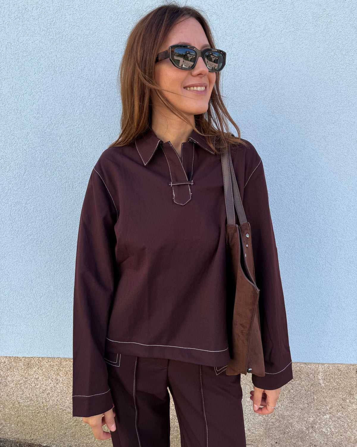 Blusa com detalhe de costuras - Bordeaux