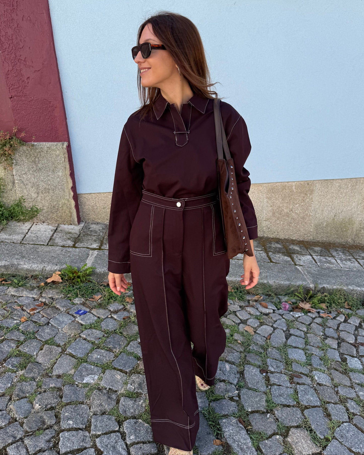 Blusa com detalhe de costuras - Bordeaux