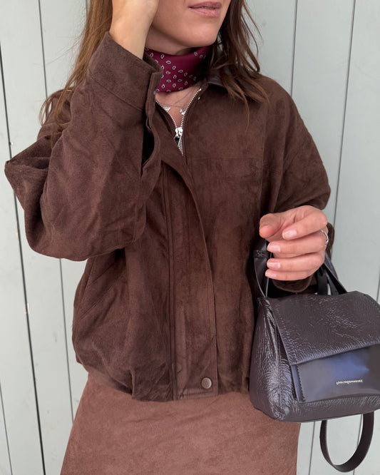 Suede Effect Jacket in Brown
